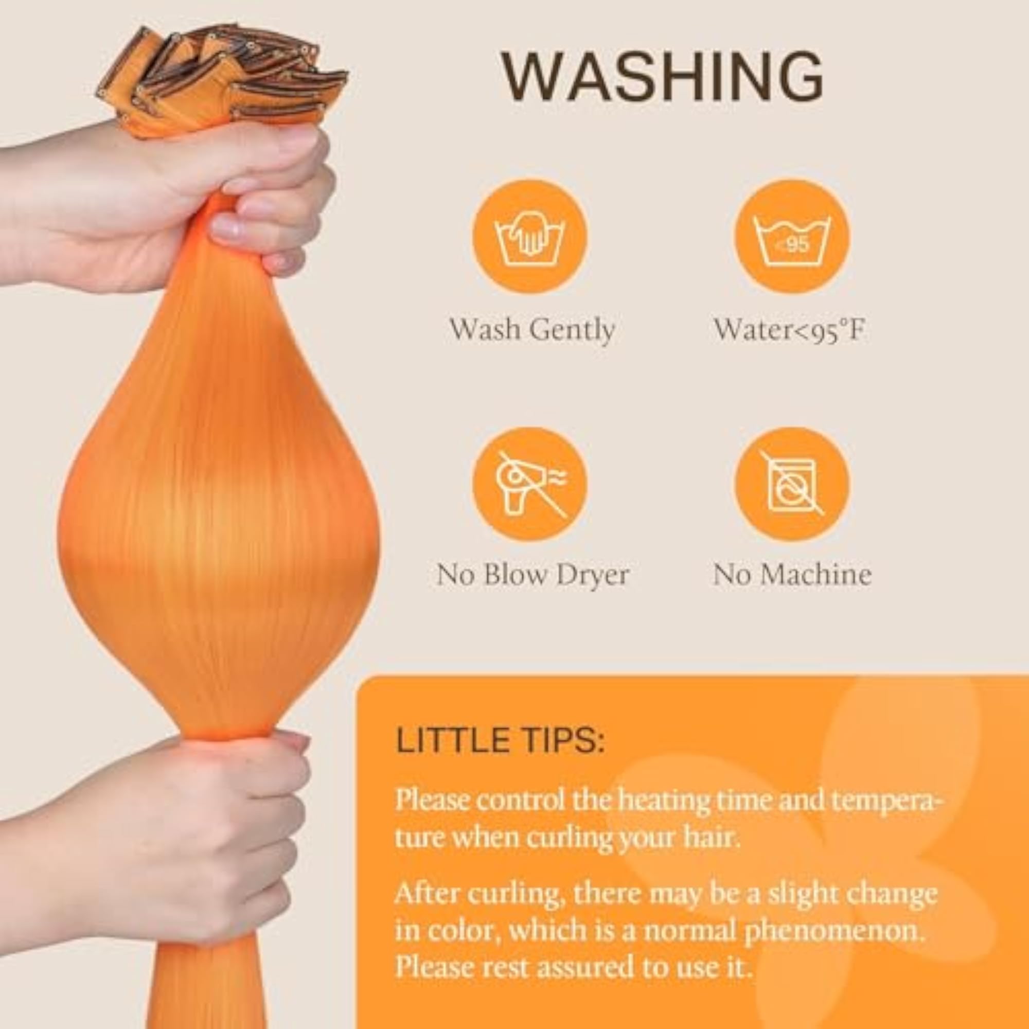 22 Inch Orange Clip-in Hair Extensions Set of 6
